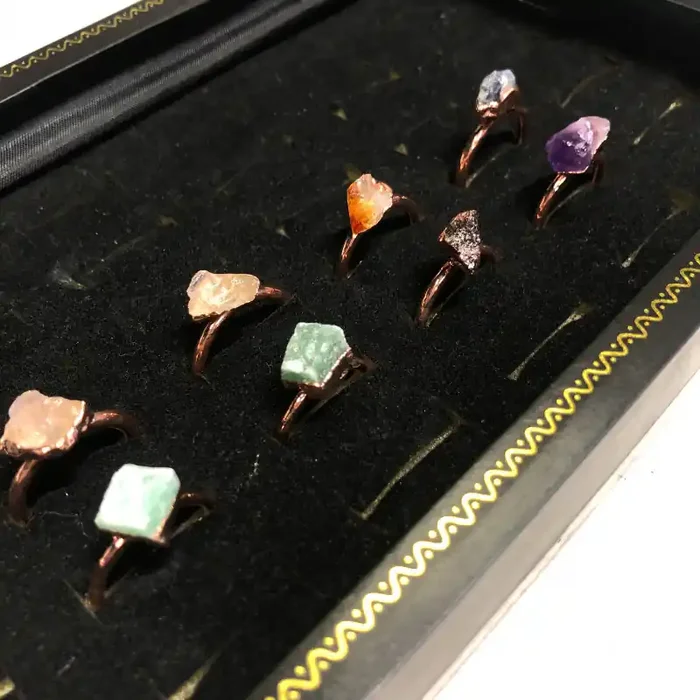 Eight Raw gemstones Ring Size 7 Copper Rings BR 2324