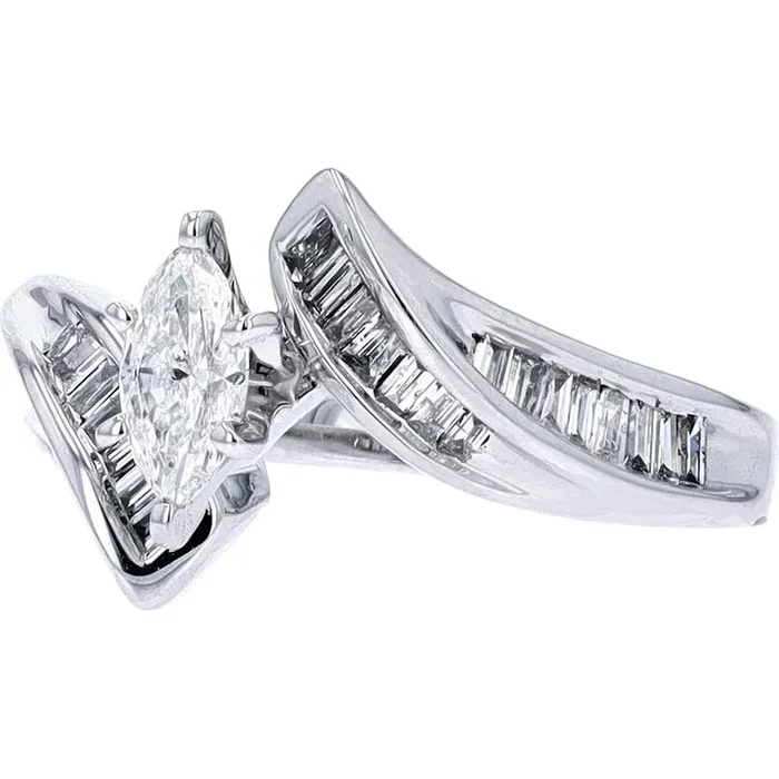 Elegant 14K White Gold Marquise Diamond Engagement Ring