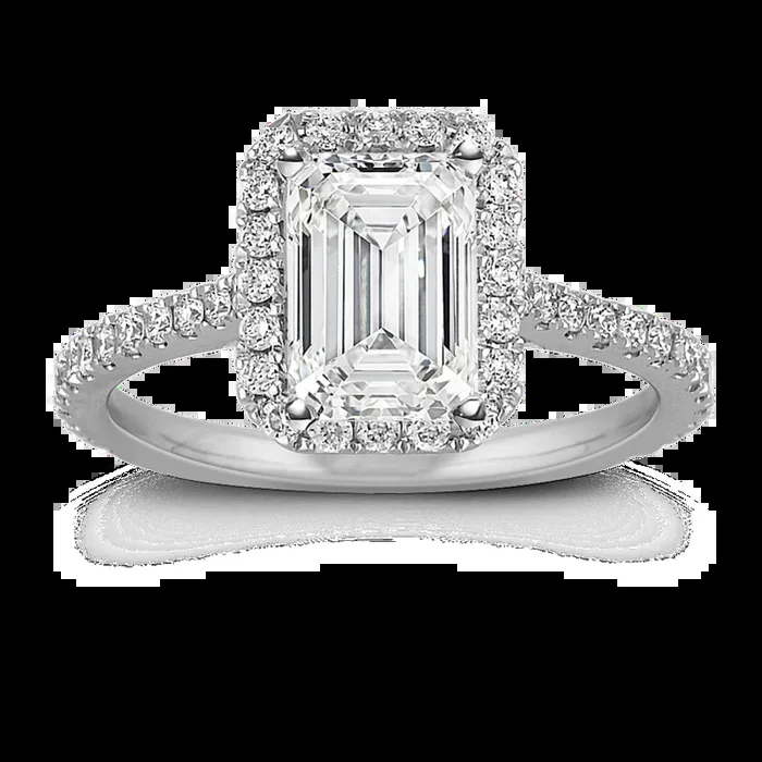 Ella Halo Engagement Ring for 1.50 ct Emerald Cut