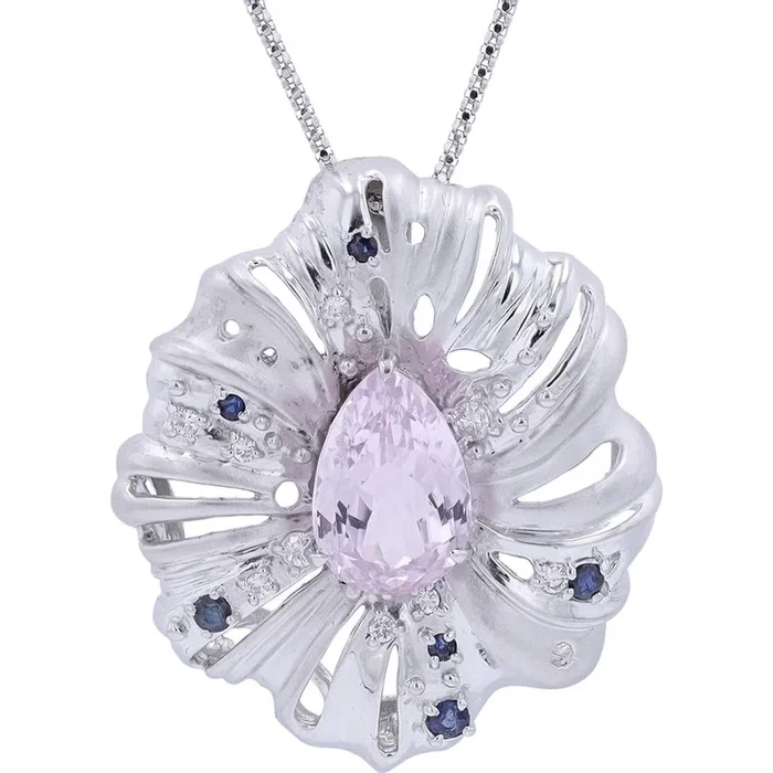 Enchanted Night Sky 18K White Gold Kunzite and Sapphire Pendant