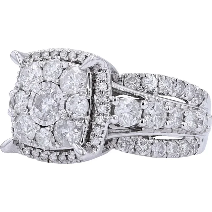Enchanting 10K White Gold 3 Carat Diamond Cluster Ring