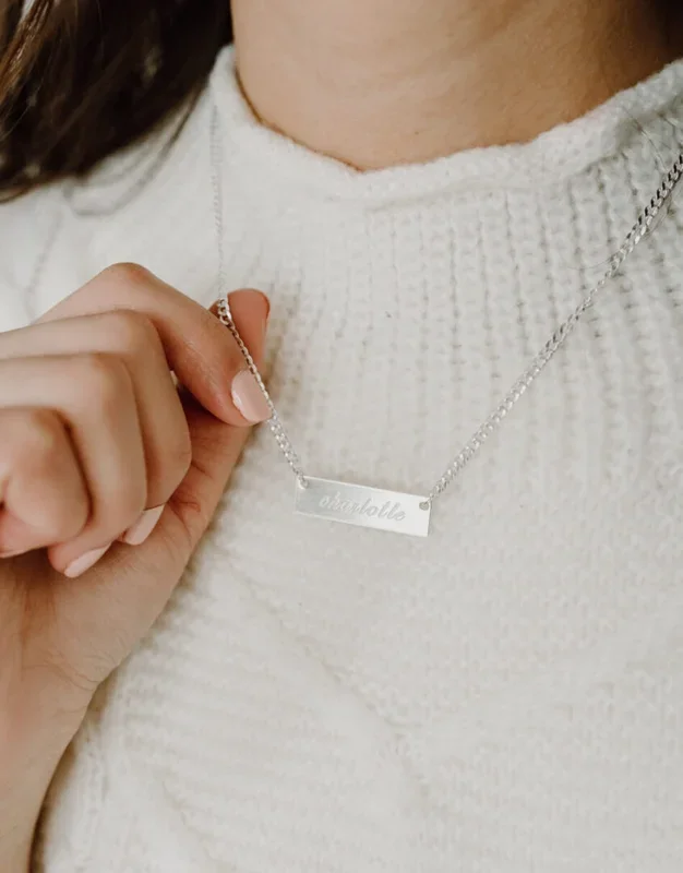 Engraved Sterling Silver Name Bar Necklace