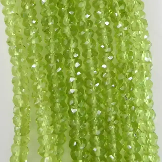 FABULOUS AAA QUALITY 4-4.5MM MICRO-FACETED PERIDOT ROUNDEL BEADS!!