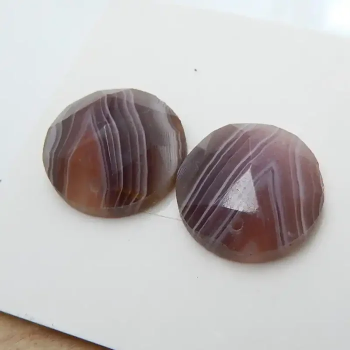 Faceted Agate Earrings Bead Pair,Natural Gemstone ,Red Gemstone , Pyramid