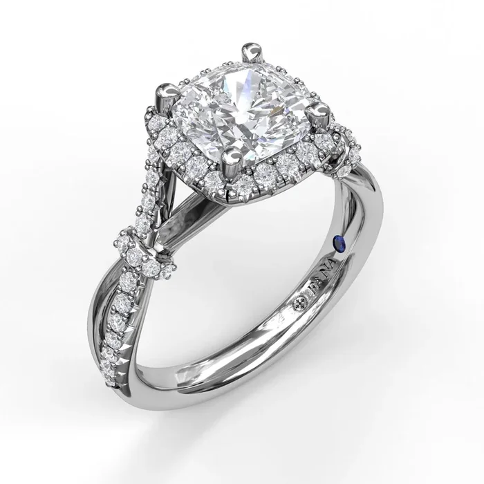 Fana – Cushion Halo Engagement Ring with a Interwoven Band – S3060 – Available in 14K & 18K Gold (White, Yellow or Rose) and Platinum