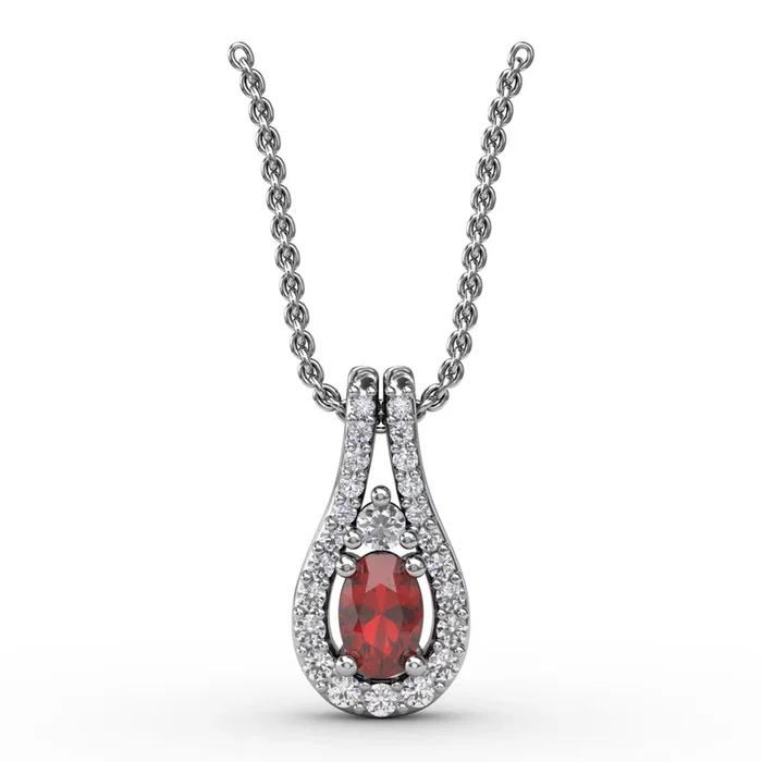 Fana – Halo Teardrop Ruby and Diamond Pendant – P1434R – Available in 14K Gold (White, Yellow or Rose)