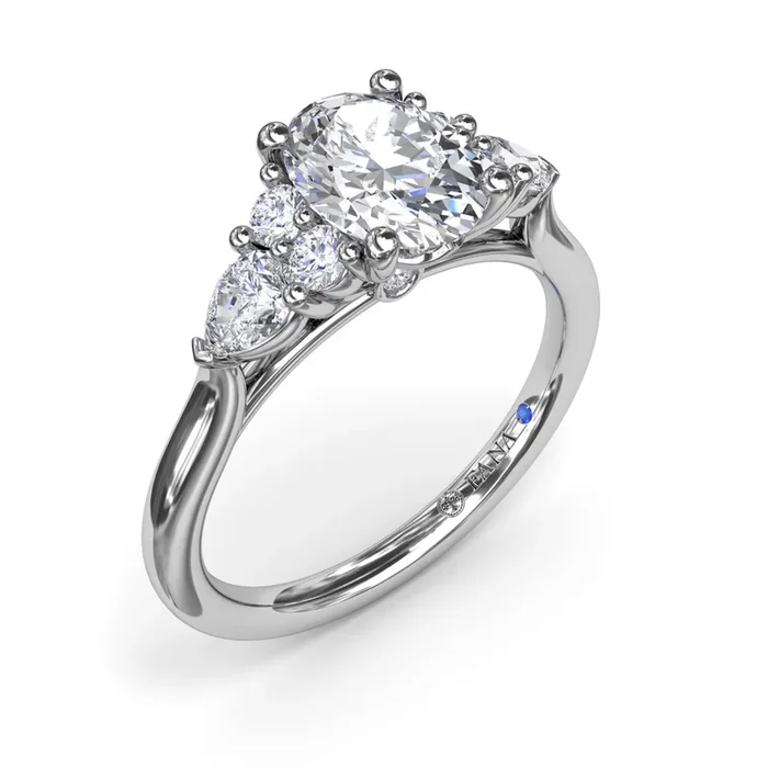 Fana – Pear Side Cluster Diamond Engagement Ring – S4168 – Available in 14K & 18K Gold (White, Yellow or Rose) and Platinum