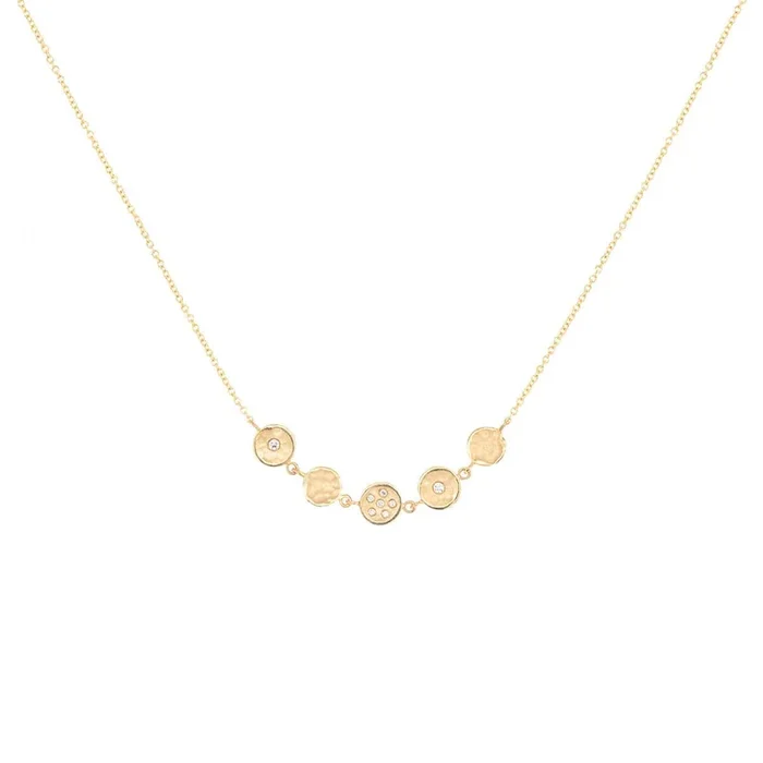 Five Centered 6mm Mini Diamond Disc Necklace