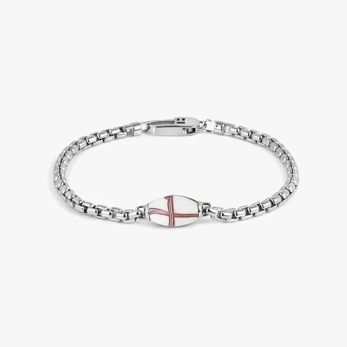 French Cross Chain Bracelet In Sterling Silver With White French Cross Bead