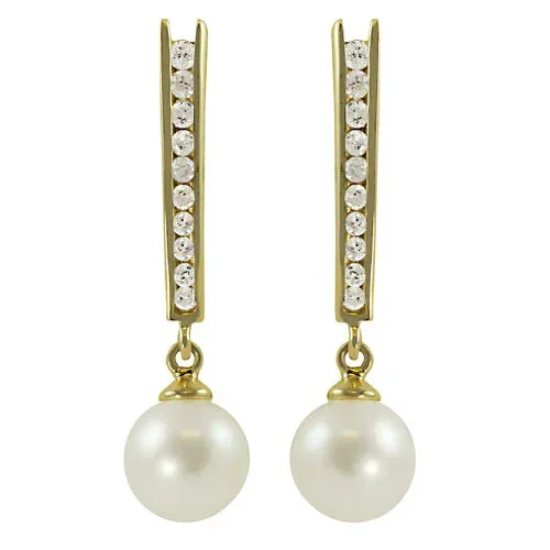 Freshwater Pearl and Diamond Drop Earrings
