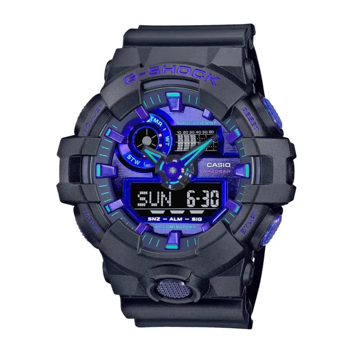 G-Shock with 57X53 MM Blue Round Dial Resin Band Strap. GA700VB-1A