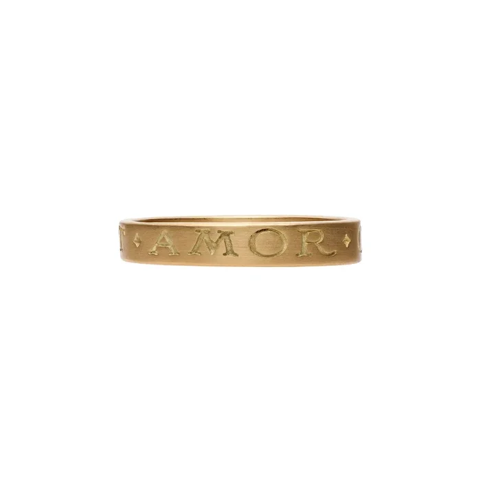 Gabriella Kiss 18k Band Ring Inscribed with “Omnia Vincit Amor”