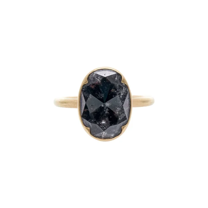 Gabriella Kiss 18k Oval Salt & Pepper Rose Cut Diamond Ring – 3.44 ct