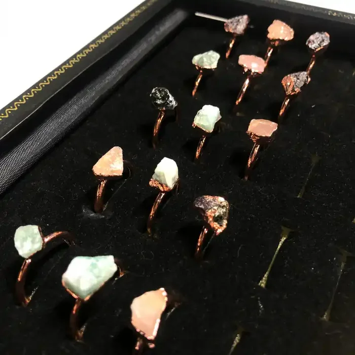 Garnet , Crystal , Aventurine Copper Rings 15 pcs BR 2299