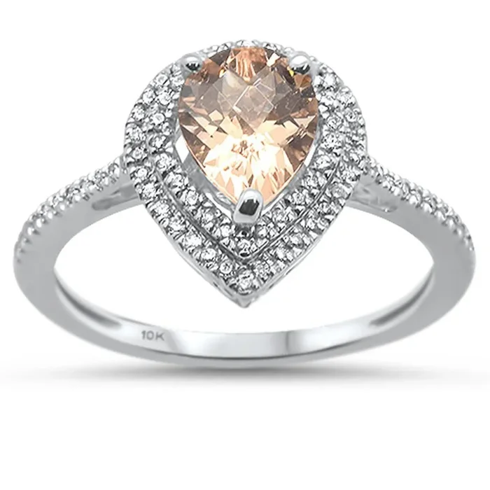 GEMSTONE CLOSEOUT ! 1.13cts 10k White Gold Pear Shape Morganite & Diamond Ring Size 6.5