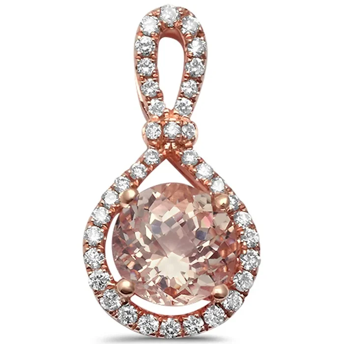 GEMSTONE CLOSEOUT! 1.46cts Round Morganite Gemstone & Diamond 14k Rose Gold Pendant