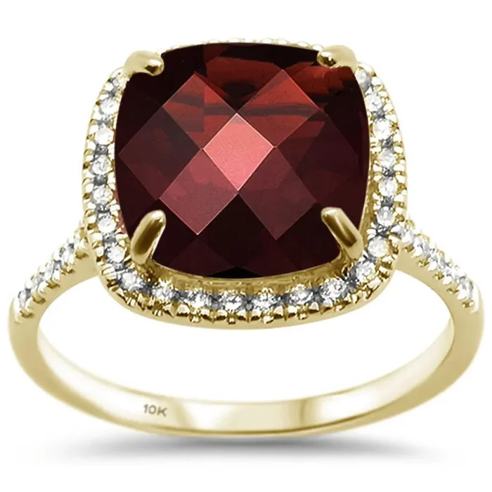 GEMSTONE CLOSEOUT! 10kt Yellow Gold 5.89ct Cushion Garnet & Diamond Ring Size 6.5
