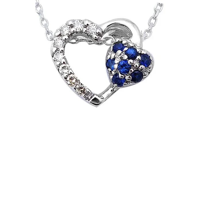GEMSTONE CLOSEOUT! .12ct Heart Cut Diamond & Blue Sapphire Pendant Necklace 18″ Chain