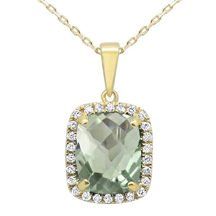 GEMSTONE CLOSEOUT! 2.82ct Cushion Cut Green Amethyst 10k Yellow Gold Diamond Pendant Necklace