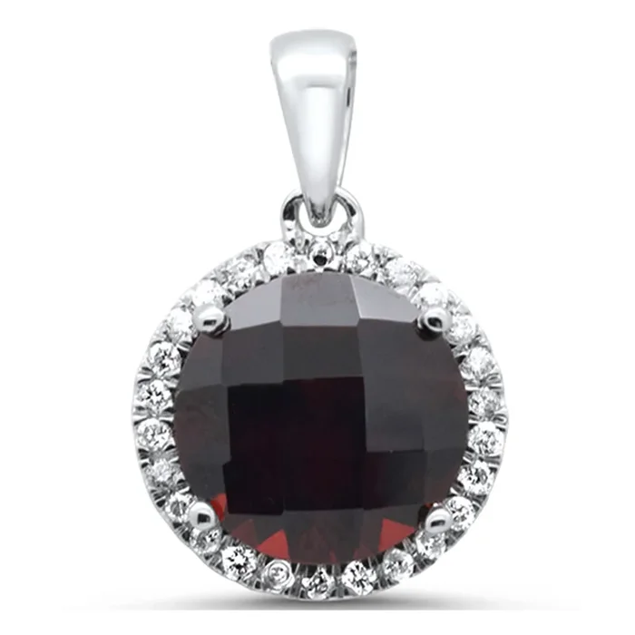 GEMSTONE CLOSEOUT! 3.59ct G SI 14K White Gold Diamond & Round Garnet Gemstone Pendant