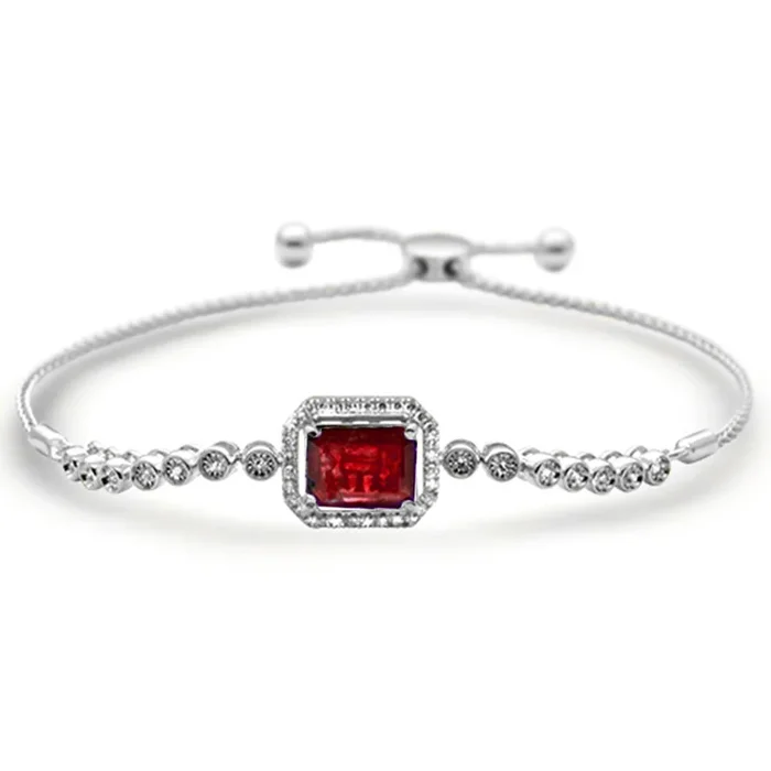 GEMSTONE CLOSEOUT! 3.75ct G SI 14K White Gold Diamond & Ruby Adjustable Gemstone Bola Bracelet