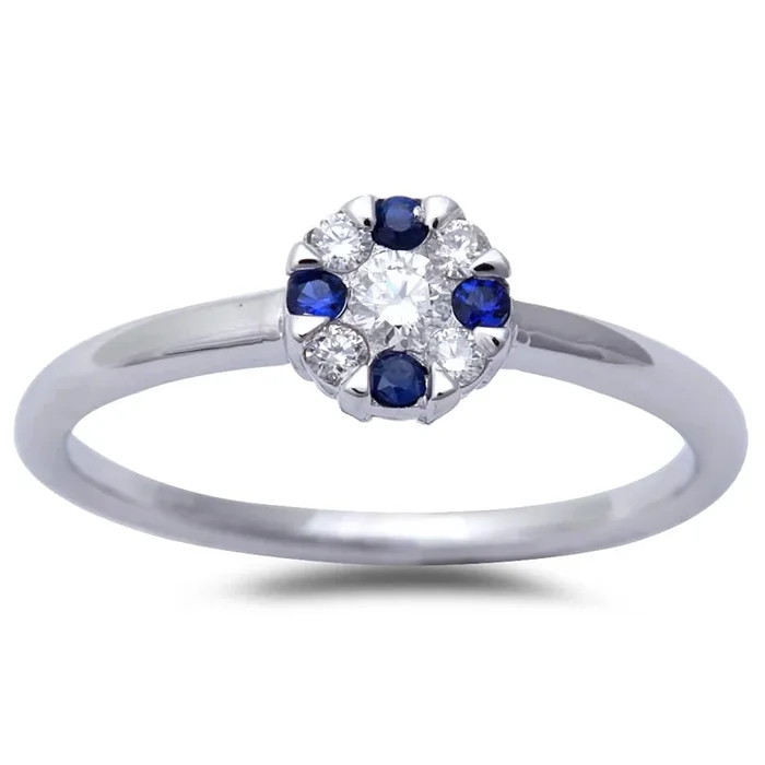 GEMSTONE CLOSEOUT! White Gold Blue Sapphire & Diamond Solitaire Engagement Promise Ring Size 6.5