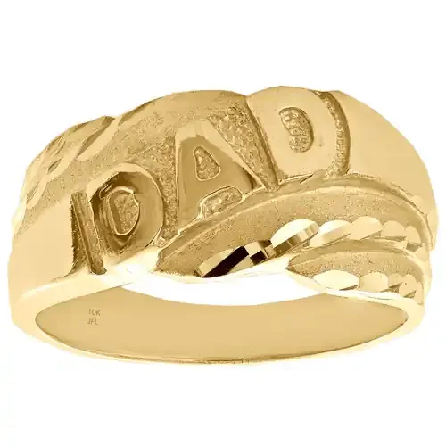 Genuine 10K Yellow Gold Diamond Cut DAD Statement Pinky Ring 10mm Band