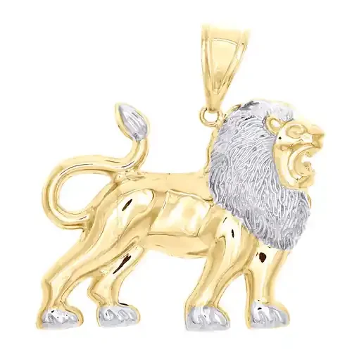 Genuine 10K Yellow Gold Full Walking Lion King Body Pendant 1.9″ Statement Charm