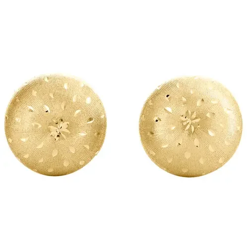 Genuine 14K Yellow Gold 10mm Linen Mirror Diamond Cut Textur Ball Stud Earrings