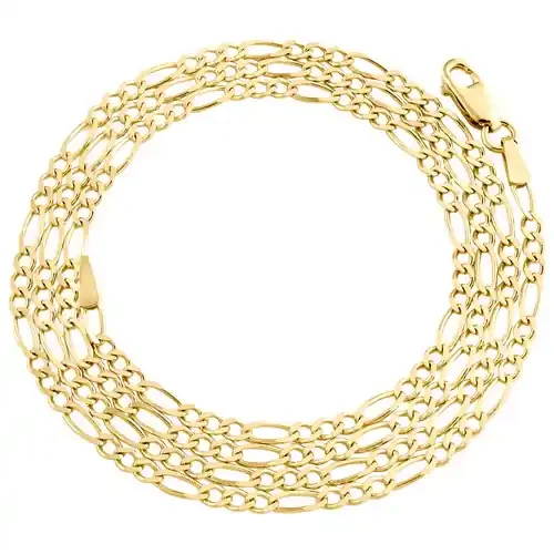 Genuine 14K Yellow Gold 2.20mm Solid Plain Figaro Link Chain Necklace 16-24 Inch