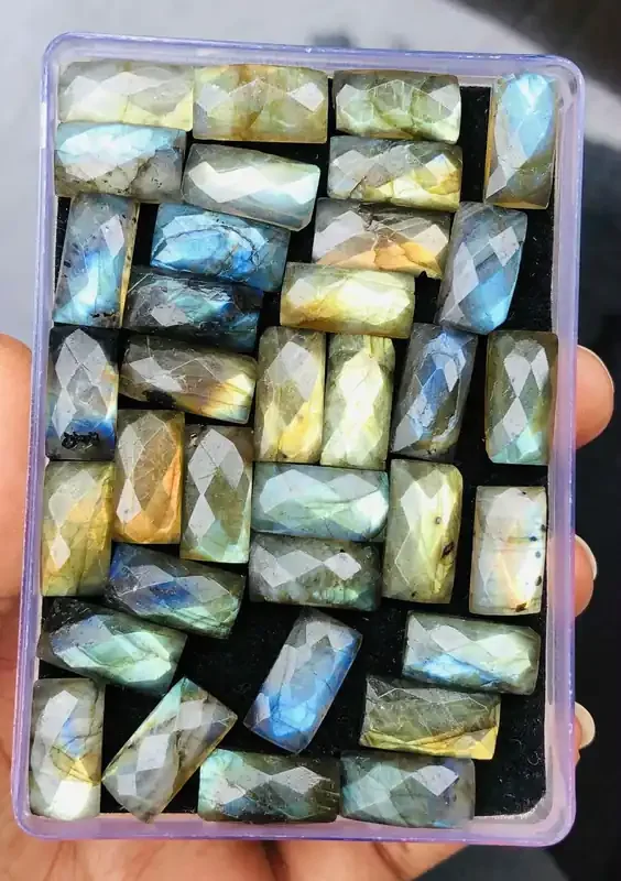 Genuine 163.00 Cts Blue & Golden Flash Labradorite Faceted Gem Lot 8-N2
