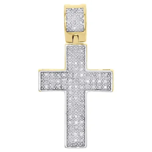 Genuine Round Diamond Cross Pendant 1.10″ Sterling Silver Pave Charm 0.30 CT.