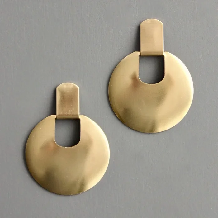 Geometric Round Brass Post Earrings