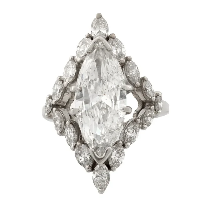 GIA 2.93 carat marquise cut diamond 14k white gold cocktail ring