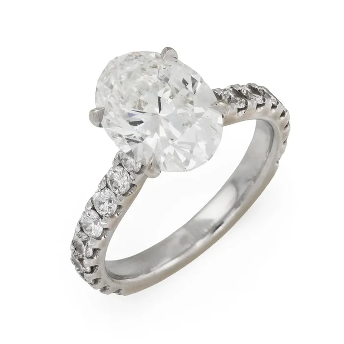 GIA 3.01 carat oval cut diamond 18k white gold engagement ring