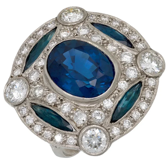 GIA 5.70 carat sapphire diamond platinum cocktail ring
