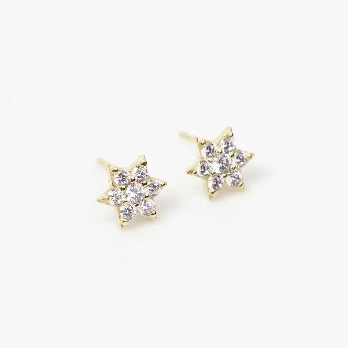 Gold CZ Star of David Post Earrings
