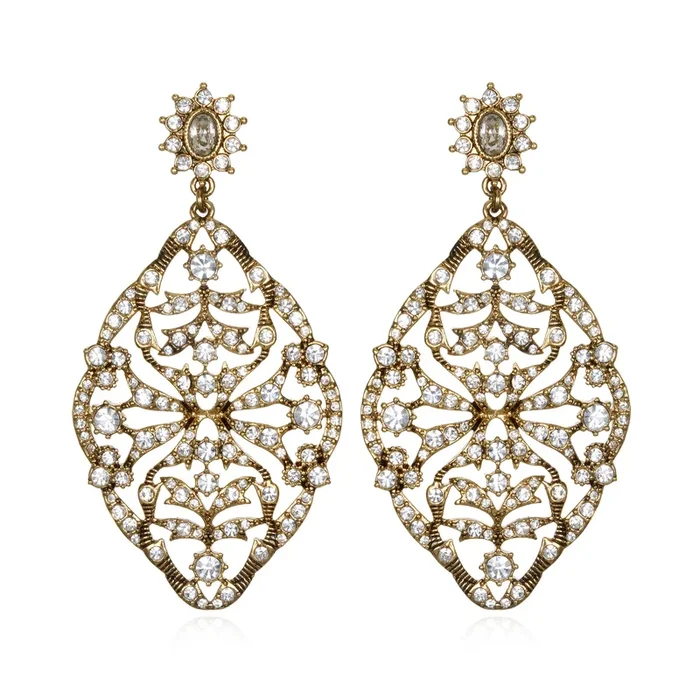 Gold Deco Lace Drop Earrings