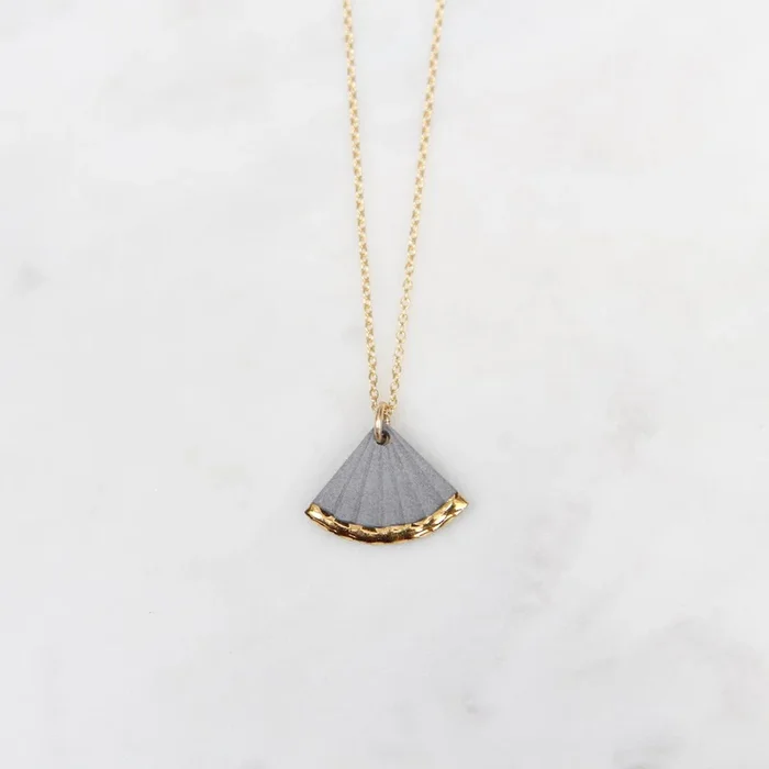 Gold Dipped Small Fan Necklace – Grey