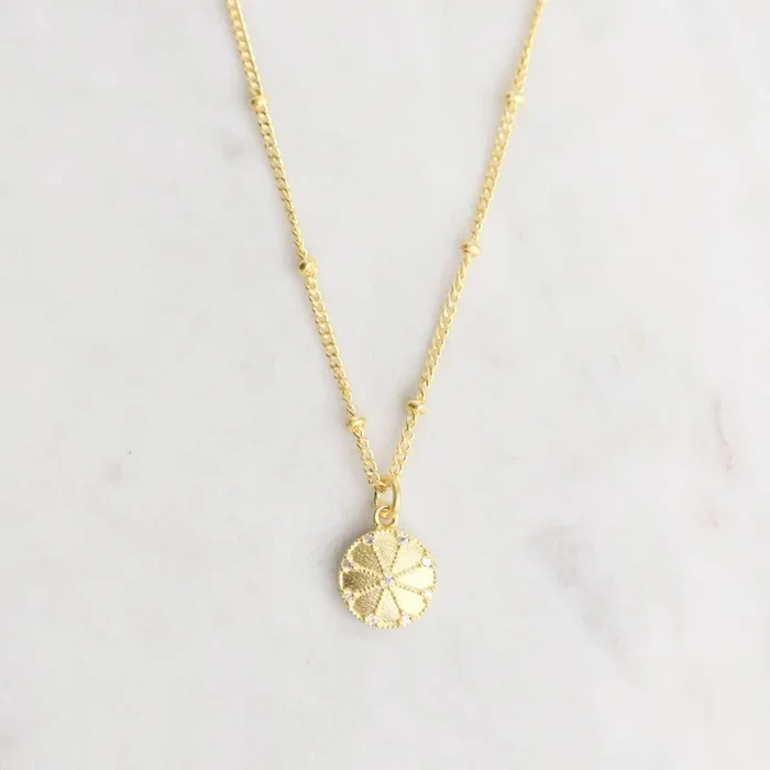 Gold Disc with CZ Necklace