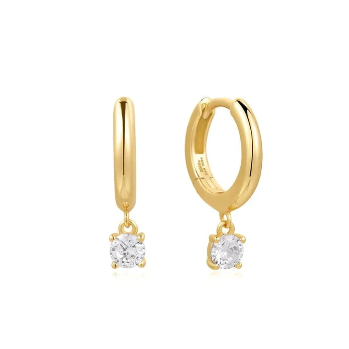 Gold Drop Solitaire Huggie Earrings