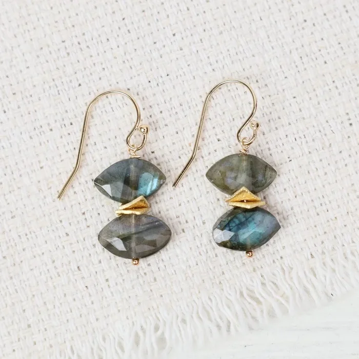 Gold Fill Double Labradorite Marquis Cut Drop Earrings