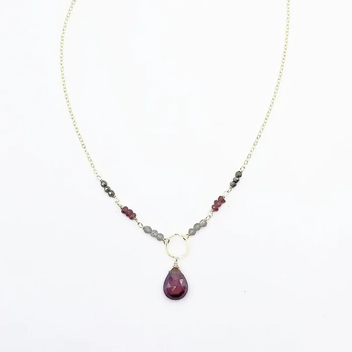 Gold Fill Garnet Drop Necklace