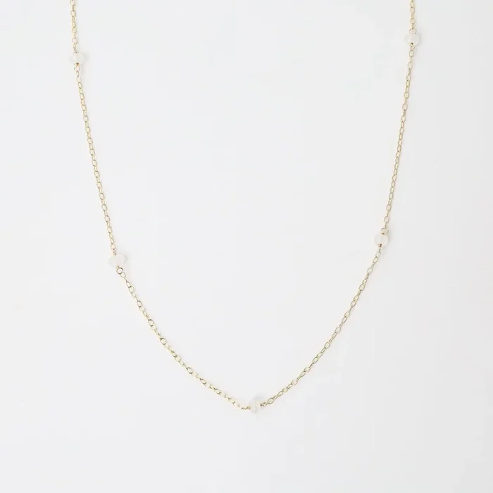 Gold Filled Chain with 5 Moonstone Gemstone Station Necklace