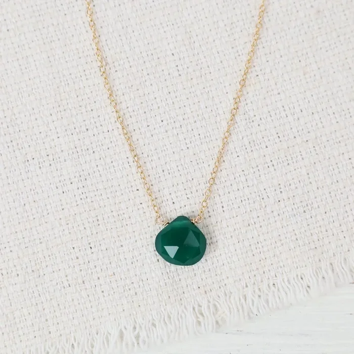Gold Filled Chain with Single Green Chalcedony Brio Necklace