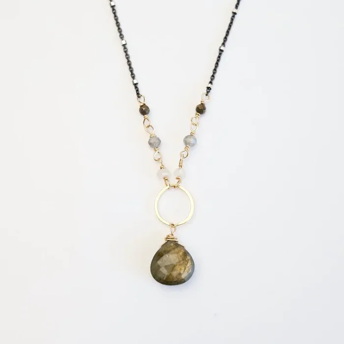 Gold Filled Ring with Labaradorite Drop Necklace