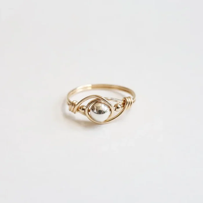 Gold Filled Wire Wrapped Ring with Sterling Silver Center Ball