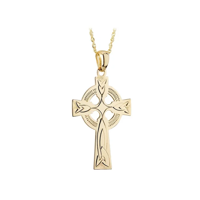 Gold Hand Engraved Celtic Cross Necklace