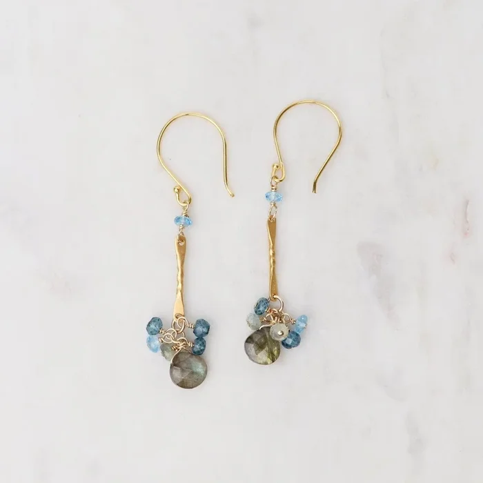 Gold Labradorite Bar Link Earrings