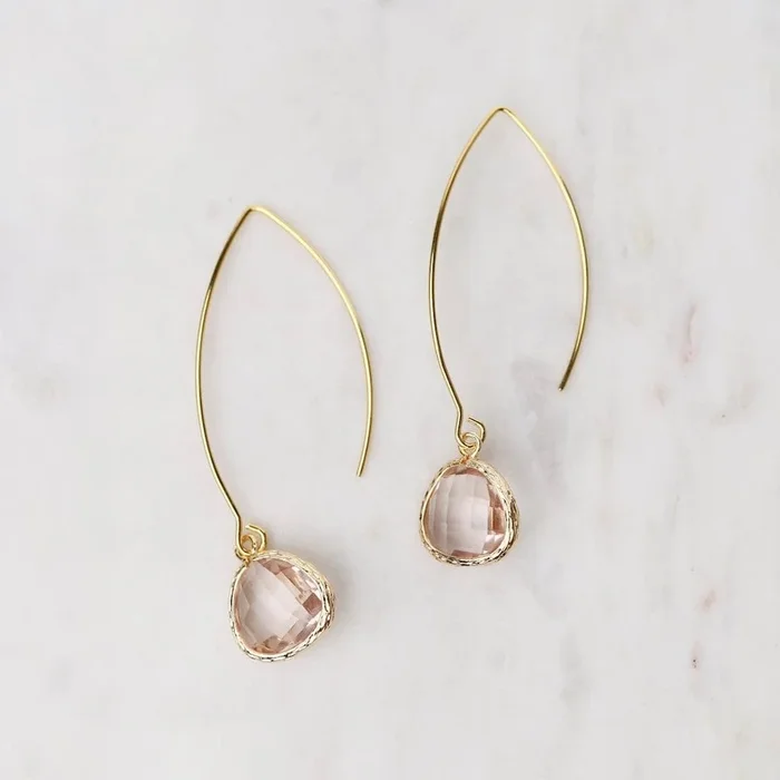 Gold Plated Long Crystal Drop Earrings – Peach